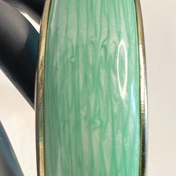 Chunky Bangle Bracelet Pistachio Green Silver Tone Borders - Picture 5 of 7